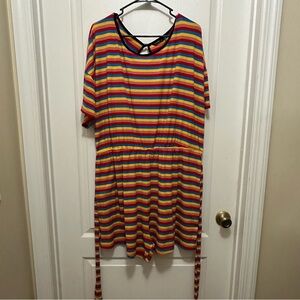 Colorful Striped Women’s Romper with Tie belt